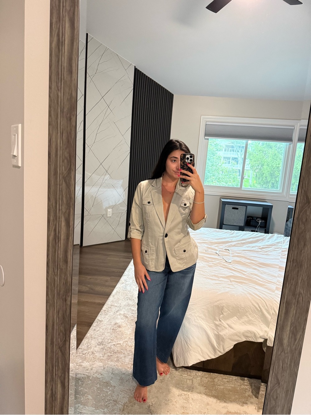 Light Beige Women's Utility Blazer Jacket